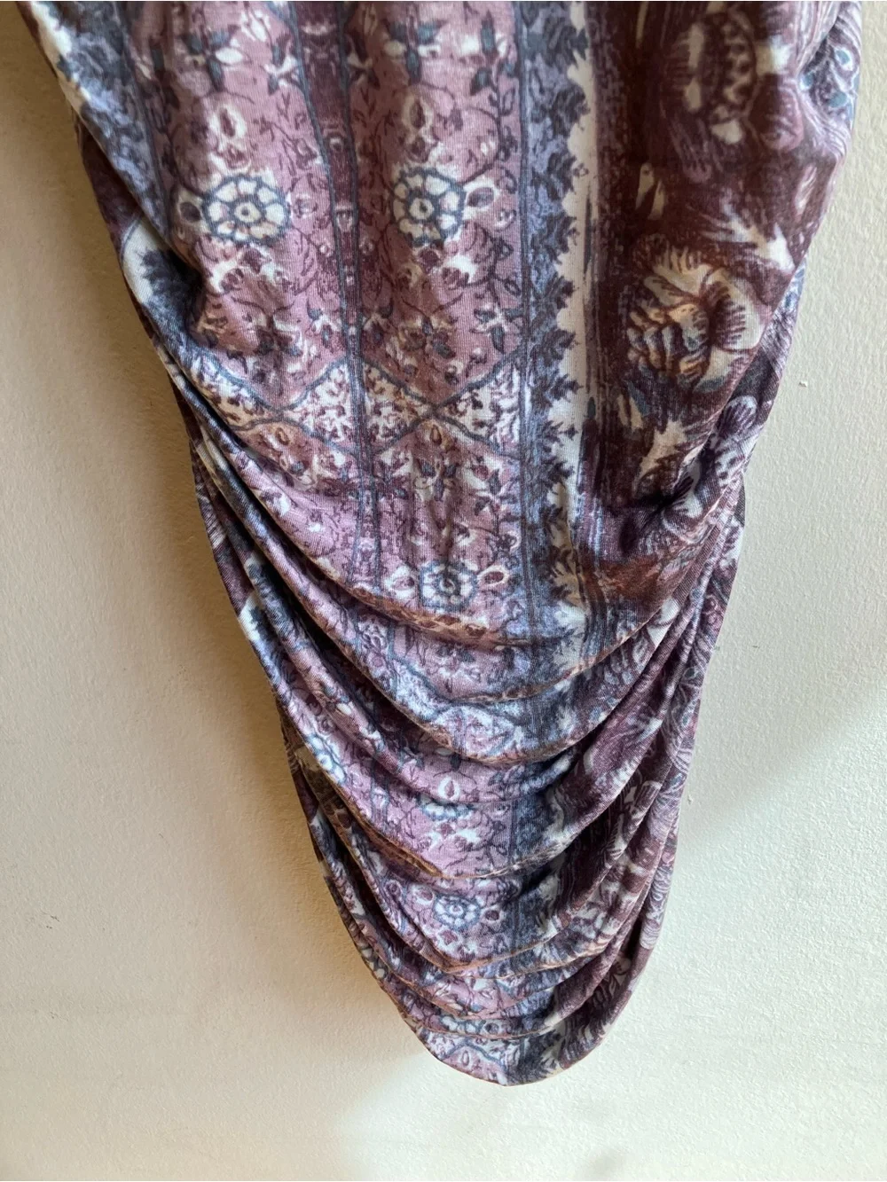 Free People Jasmine Mini Dress Size S Purple Printed Ruched Bodycon Elbow Sleeve